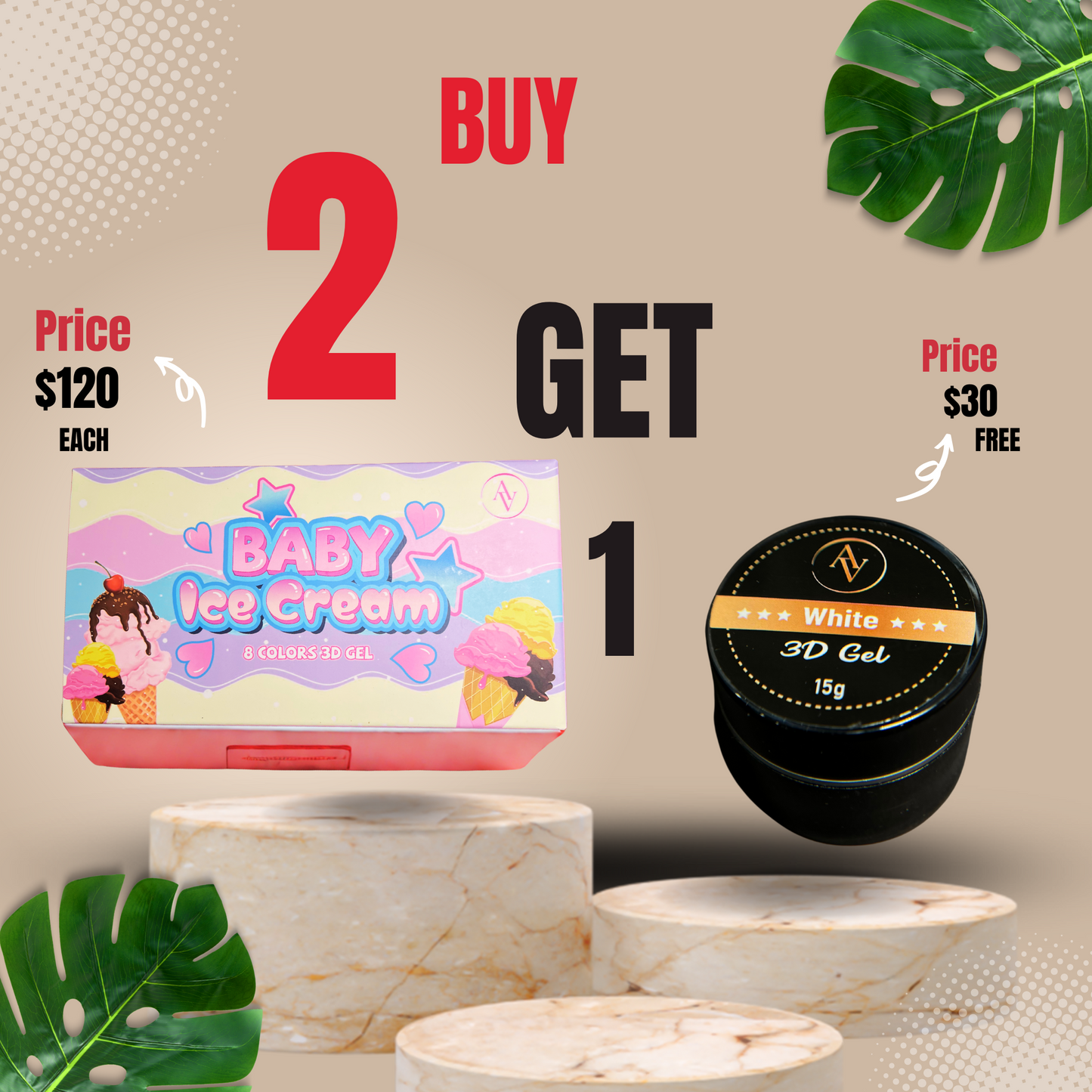 Buy 2 Baby Ice Cream Sets GET 1 White 3D Gel (15g) FREE